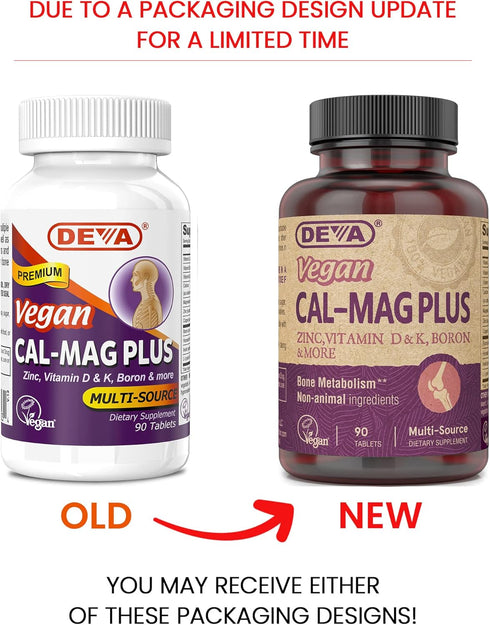 DEVA Vegan Calcium Magnesium Supplement Plus, Zinc, Vitamin C, Vitamin D, Vitamin K, Boron, Sugar Free & Gluten Free, 90-Tablets