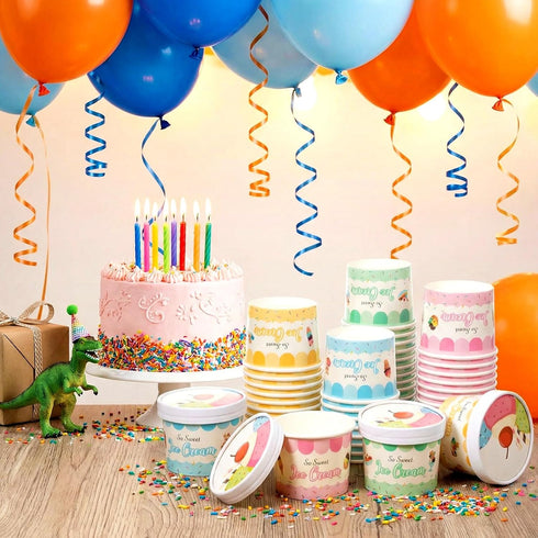 Jingmore 48 12oz Frozen Pcs Paper Ice Cream Cups with Lids, Ice Cream Containers Disposable Sundae Dessert Bowls