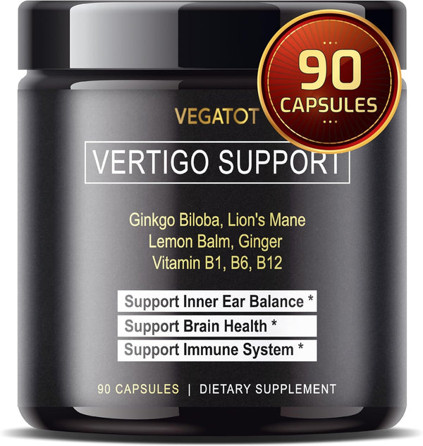 VEGATOT Vertigo Supplement 8,580MG - Inner Ear Support with Ginkgo Biloba, Lion's Mane, Ginger, Vit B1, B6, B12