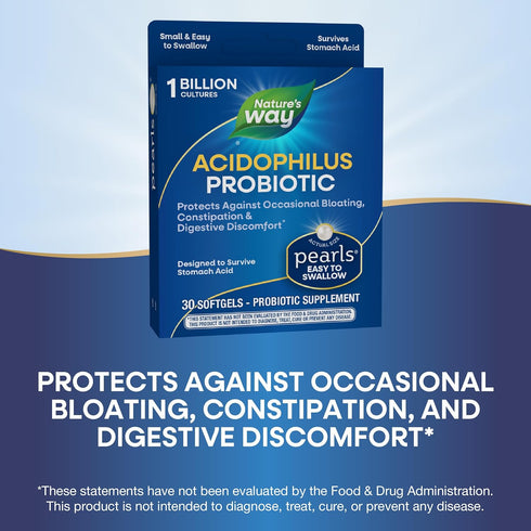 Nature's Way Acidophilus Probiotic Pearls, 1 Billion Cultures, 30 Softgels, Supports Digestive Balance & Gut Health
