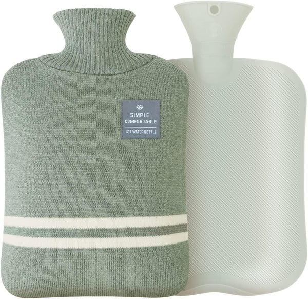 Hot Water Bottle with Soft Cover, 2L Large PVC Hot Water Bag, Refreezable Hot Cold Pack for Pain Relief