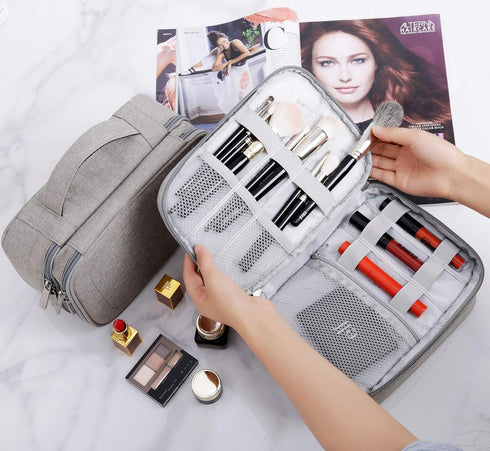 Rownyeon Waterproof Makeup Train Cases, Portable Cosmetic Organizer with Adjustable Dividers for Makeup Brushes,