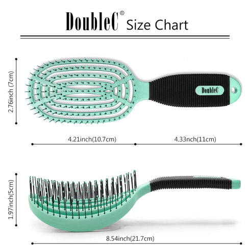 NuWay 4HAIR Double Curved Detangling Brush, U.S. Patented, Hair Dryer Safe, Mint Green