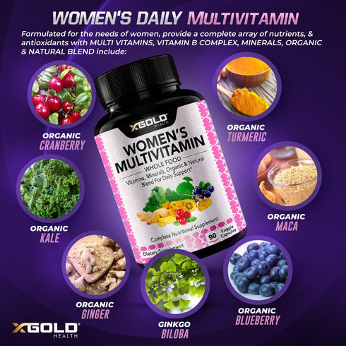Vegan Women's Daily Multivitamin 50 Plus with Organic Ingredients, Energy Support, 90 Capsules