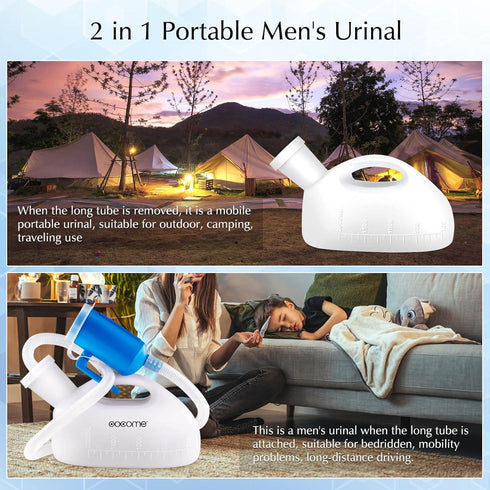 OOCOME Portable Urinals for Men, Spill Proof Reusable Male Pee Bottle, 2000 ml with 47.2" Long Tube and Lid