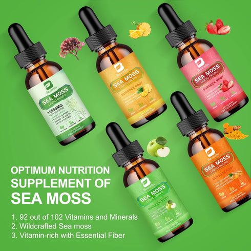 Sea Moss Liquid Drops, Organic Irish Sea Moss Gel with Burdock Root, 2 Fl Oz for Immune, Joint, Detox Support
