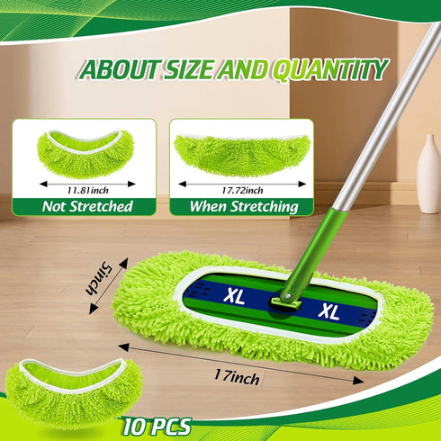 10 Pcs Reusable Mop Refill Pads Replacement Compatible with Most XL Sweeper 17" x 5" Microfiber Mops Head Floor Cleaning Supplies (mop is Not Included)
