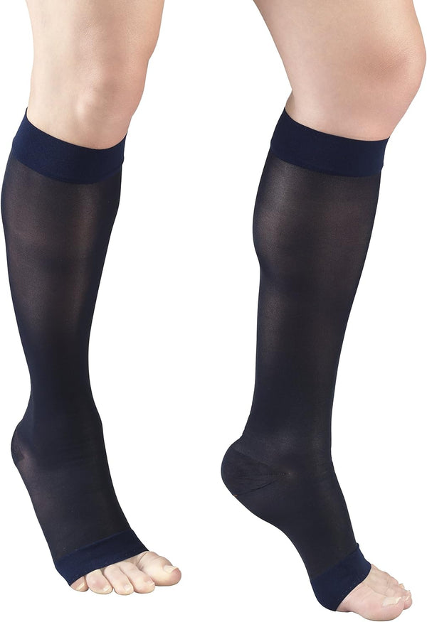Truform Sheer Compression Stockings, 15-20 mmHg, Women's Knee High Length, Open Toe, 20 Denier, Navy, Medium