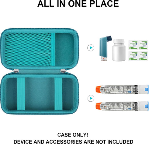 Hard Carrying Case for 2 EpiPen's or Auvi-Q, Medical Travel Case with Mesh Pockets for Inhaler and Eye Drops