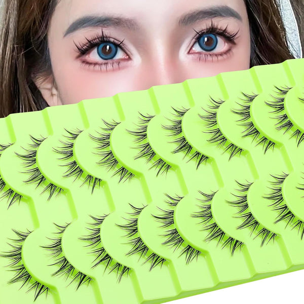 outopen 10 Pairs Manga Lashes, Korean Asian Anime Eyelashes, Japanese Makeup Fake Lashes, Spiky False Eyelashes