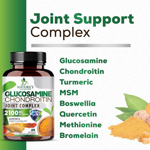 Glucosamine Chondroitin MSM Complex, 60 Capsules, Joint Support Supplement with Turmeric & Boswellia