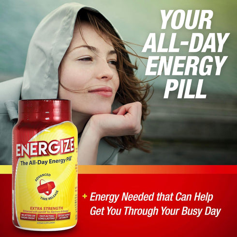 Energize Extra Strength Caffeine Pills - Fast Acting Energy Support for Men & Women (60 Tablets)