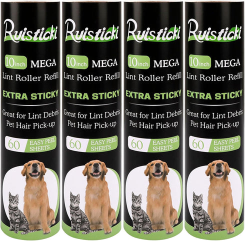 10 inch Lint Roller Refill for Evercare Leo Layers, Pack of 4 Refills, 60 Sheets per Refill, Total 240 Sheets