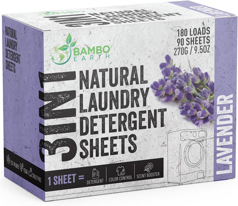 180 Loads Natural Laundry Detergent Sheets, 90 Sheet Pack (Calm Lavender) - Biodegradable, Mess Free, Eco Friendly