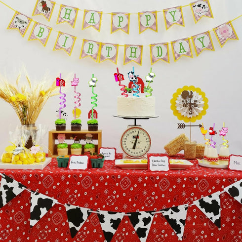 24pcs Farm Animals Party Favor Straws, Reusable Drink Birthday Party Straws, Chicken Sheep Horse Cow Pig Farm Party