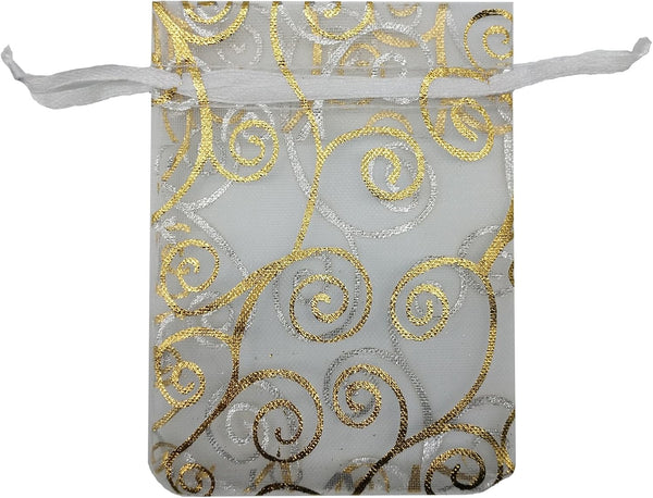 100pcs Sheer Organza Favor Bags, Rattan Print Gift Bags for Wedding Baby Shower, 3x4 inch, White