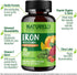 NATURELO Vegan Iron Supplement with Vitamin C and Organic Whole Foods - Gentle Iron Pills for Women & Men, 180 Mini