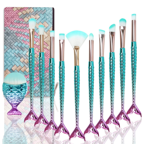 Mermaid Makeup Brushes Set, NIZIYI 11PCS Foundation, Eyebrow, EyeShadow, Lip Brushes with Bag