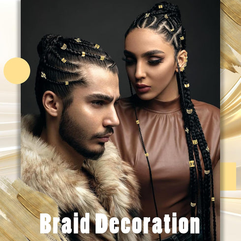 NAISKA 50Pcs Gold Hair Jewelry - Adjustable Hair Rings and Non-Piercing Ear Cuffs for Women and Men
