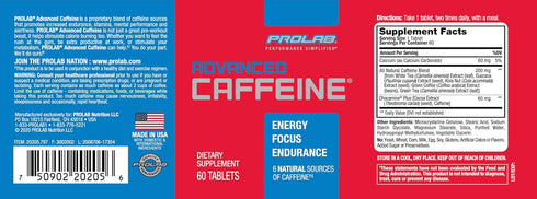 ProLab Advanced Caffeine Tablets, 60-Count for Enhanced Energy and Focus