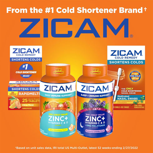 Immune Gummy 70 Count Zicam Daily Support, Supplement, Zinc, Vitamin C and Vitamin D, Citrus Strawberry Flavor