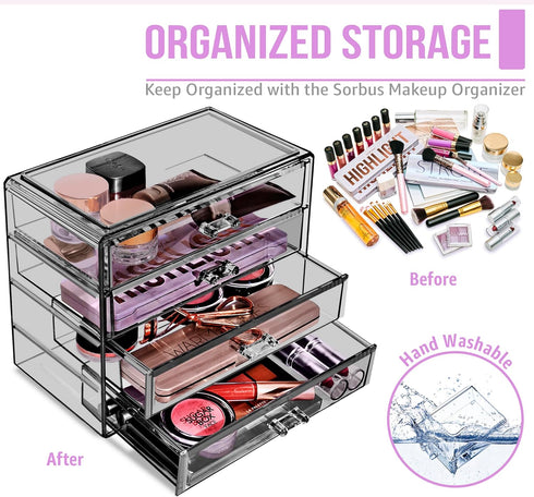 Sorbus Makeup Organizer - 4 Drawer Clear Acrylic Organizers for Cosmetics, Jewelry, Beauty Supplies