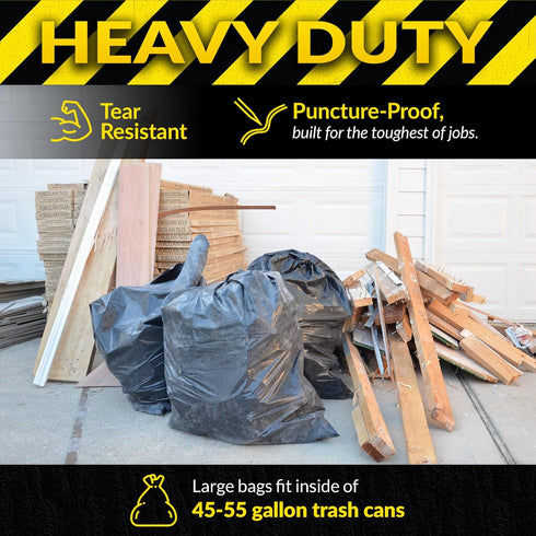 Reli. Contractor Trash Bags (55 Gallon, 20 Bags w/Ties) - Heavy Duty Industrial Garbage Bags, Extra Large, Black