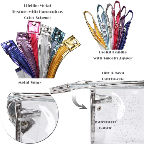Sea Team 6-Pack Transparent Waterproof Cosmetic Bags: Clear Vinyl Makeup Bags, Portable Travel Toiletry Pouch