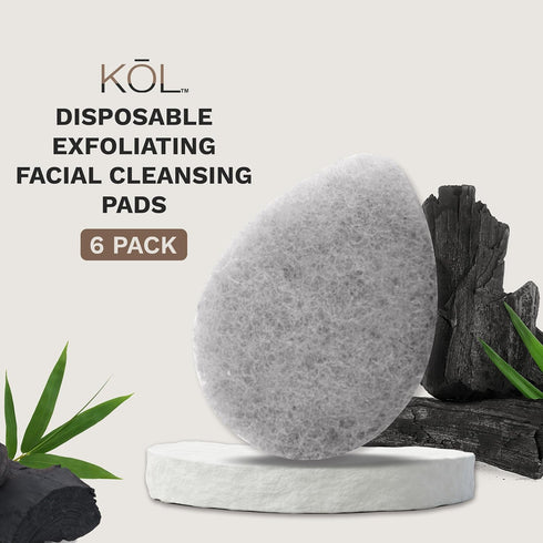KOL Face Scrubber, Charcoal Infused Exfoliating Facial Cleansing Pads, Disposable Exfoliator Face Sponge, 6 Count