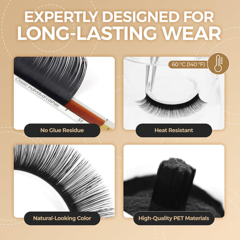 LASHVIEW C Curl Eyelash Extensions, 8-15mm Mixed 0.15 Classic Lashes, Professional Lash Trays