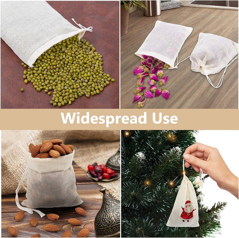 50 Pieces Cotton Drawstring Tea Filter Bags, Reusable Muslin Gift Bag for Wedding Party Home Supplies (3 by 4 Inches)