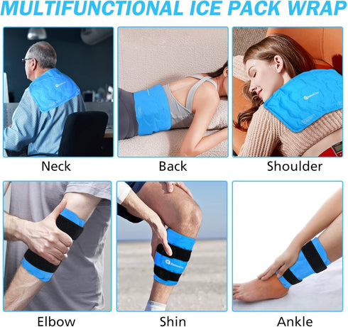 XXL Knee Ice Pack Wrap, Gel Ice Pack for Knee Injuries, Reusable Large Cold Pack for Pain Relief