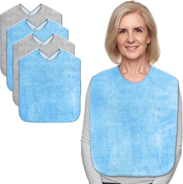 Lunluarai Adult Bibs for Men and Women 4 Packs, Reusable Terry Bibs for