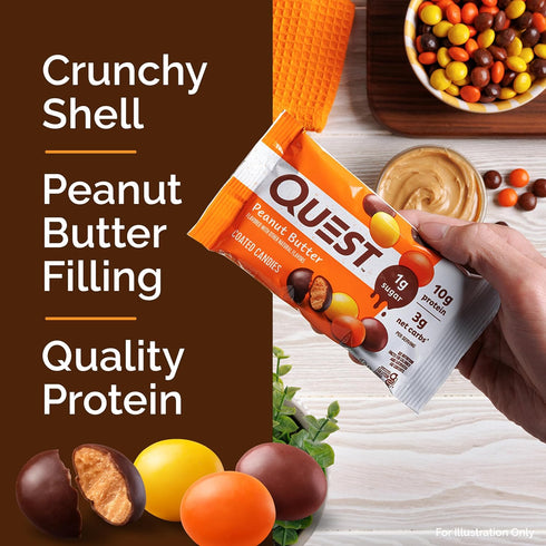 Quest Nutrition Coated Candies, Peanut Butter, 1g Sugar, 10g Protein, Gluten Free, Keto Friendly, 12 Count