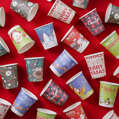 Sigilyer 120 9oz 10 Pcs Christmas Disposable Paper Cups Coffee & Tea Cup with Holiday Designs Christmas Hot Chocolate