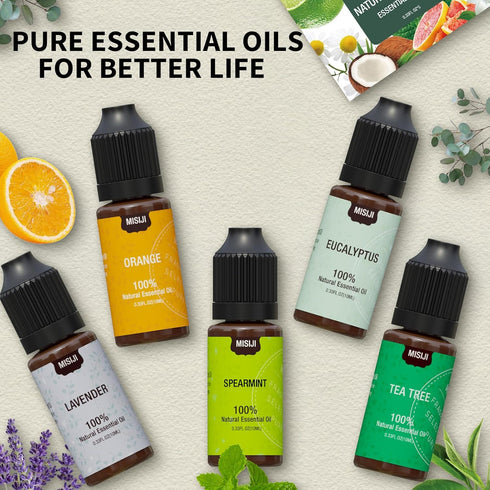 Essential Oils Set - Top 5 Aromatherapy Oils for Diffuser, Air Freshening Scents for Candle & Soap Making, Humidifiers