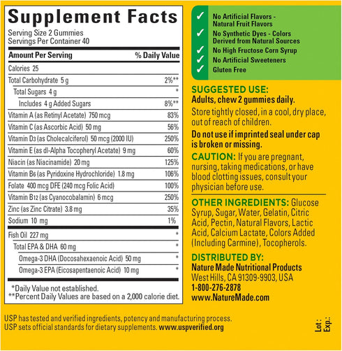 Omega-3, Gummies 80 Gummy 40 Nature Made Multivitamin + Multivitamin for Women and Men, Daily Nutritional Support