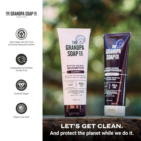 The Grandpa Soap Company Clarifying Witch Hazel Shampoo, 8 Fl Oz, Vegan, Removes Buildup with Lavender Flower