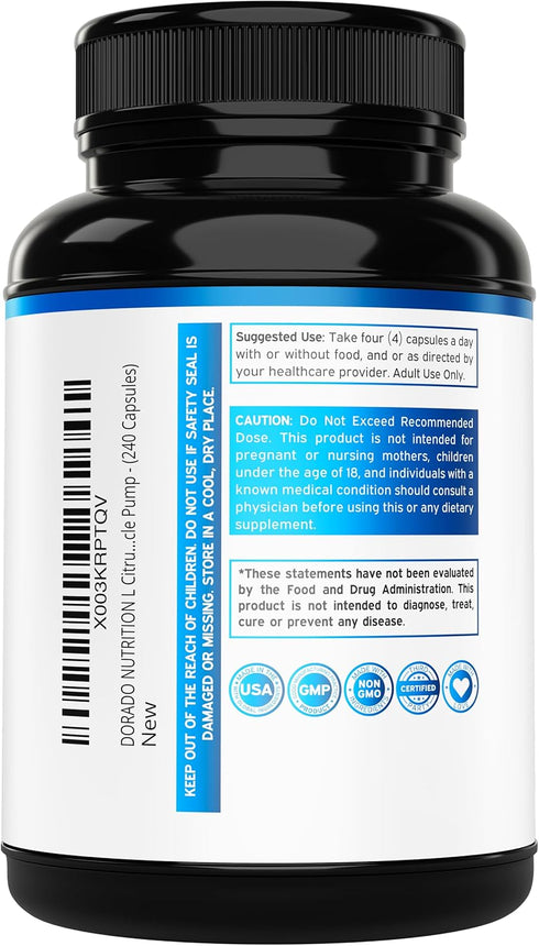 L Citrulline 3000mg Supplement (240 Capsules) - Support L Arginine & Nitric Oxide Pills for Workouts - Non-GMO, Vegan