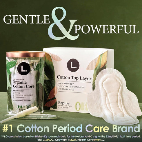 Pack 34 Count L. Ultra Thin Pads for Women, Organic Cotton Top Layer, Regular + Super Duo Absorbency, Menstrual Pads