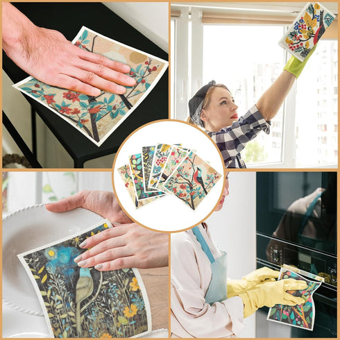 Swedish Dishcloths for Kitchen, 6-Pack Reusable Paper Towels with 3 Clips, Strong Absorbent Microfiber Towels