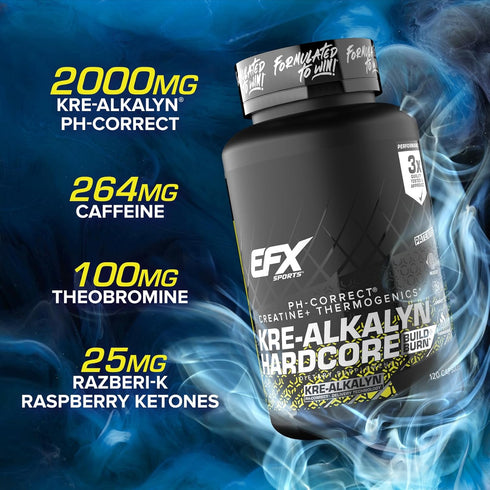 EFX Sports Kre-Alkalyn Hardcore Creatine Monohydrate Pill Supplement | 120 Capsules, 40 Servings, Energy & Strength Pre