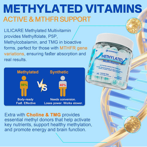 Gummies B12, D3K2, Coq10, 60 Methylated Multivitamin for Men & Women + Greens & Mushroom Blend, Methylfolate & TMG