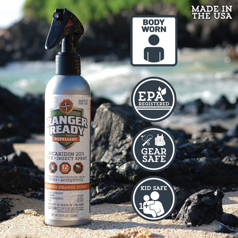 Ranger Ready Picaridin Insect Repellent, Ranger Orange Scent - DEET-Free Tick and Mosquito Bug Spray (8 Oz.)