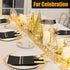 25 Set Plastic Silverware with Napkins, Wrapped Disposable Cutlery Set for Dinner Party Wedding, Black Gold
