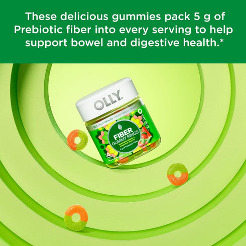 OLLY Fiber Gummy Rings, 5g Prebiotic Fiber, FOS (Fructo-oligosaccharides), Digestive Support, Berry Melon 50ct