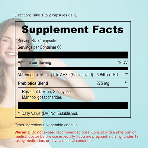 Akkermansia Muciniphila Probiotics | 5 Billion TFU for Digestive Health | Prebiotics & Probiotics for Women & Men | 60