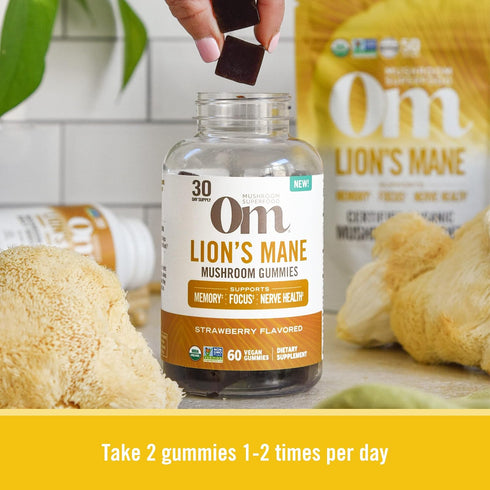 Om Mushroom Superfood Lion's Mane Gummies - USA Grown Organic Mushrooms for Memory, Focus & Mood Support