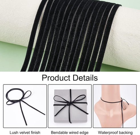 Single Face Velvet Ribbon 50 Yards 1/8 inch Black, Polyester Velvet Ribbon for Wedding, Gift Wrapping & Home Decoration