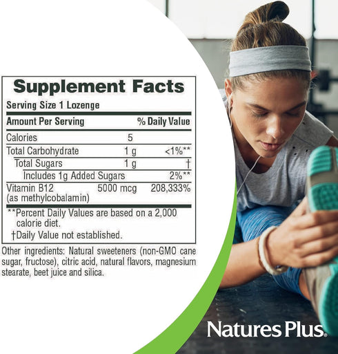 Shot-O-B12 NaturesPlus - 30 Lozenges, Wild Berry Flavor, 5000 mcg, Vegan, Gluten Free, 30 Servings